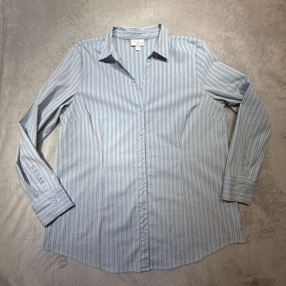 J Jill Striped Button Down Shirt Long Sleeve Stretch Cotton Office classic L